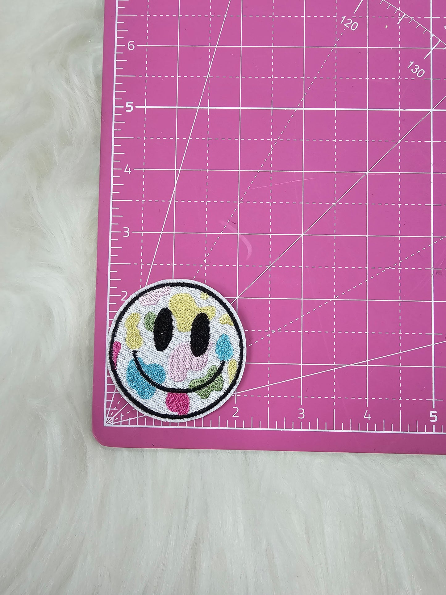 Colorful Pastel Camo Cheetah Smile Face Iron On Patches