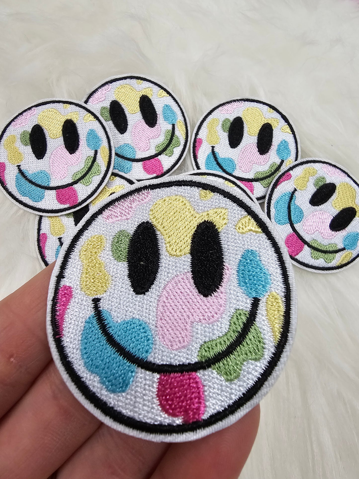 Colorful Pastel Camo Cheetah Smile Face Iron On Patches