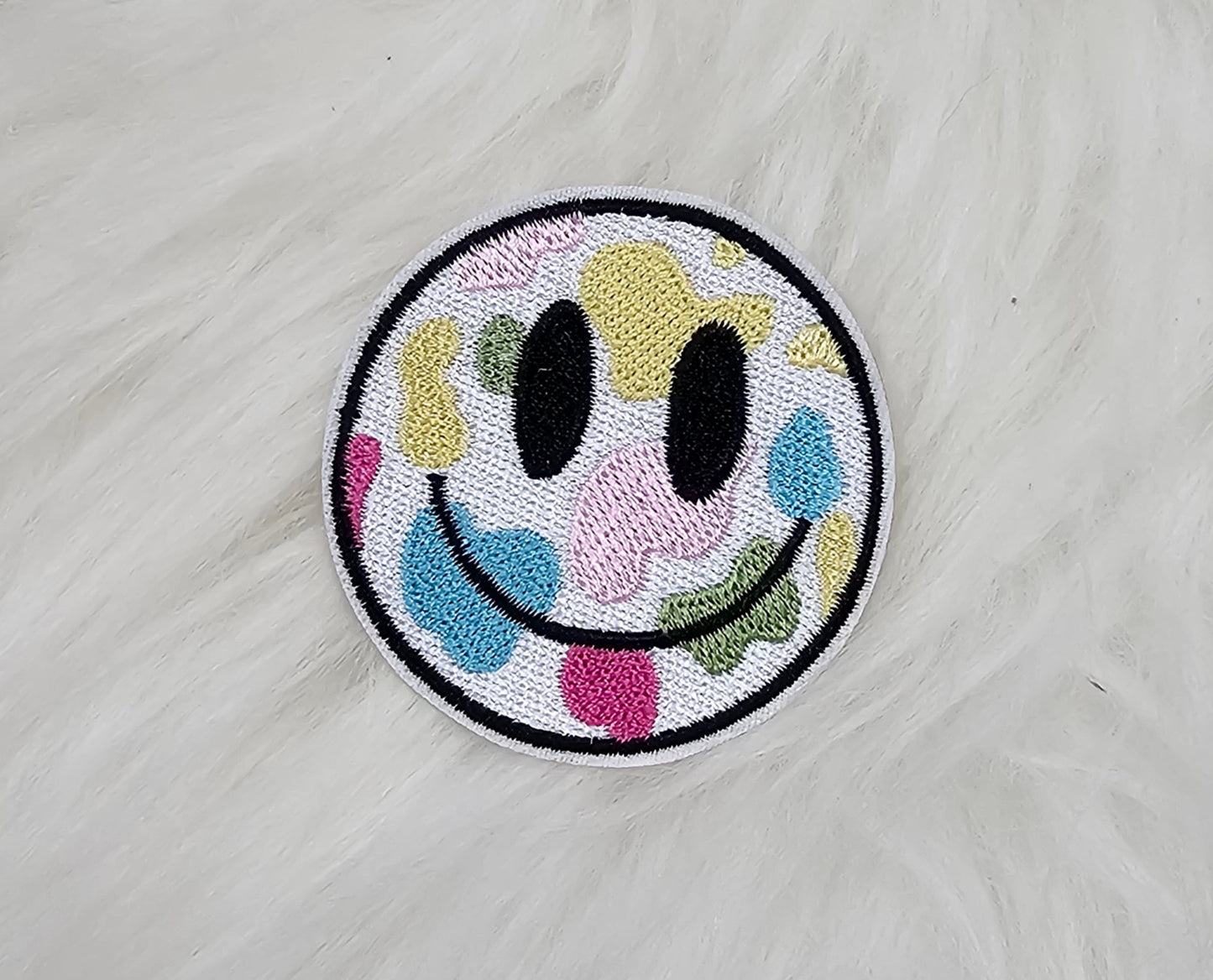 Colorful Pastel Camo Cheetah Smile Face Iron On Patches