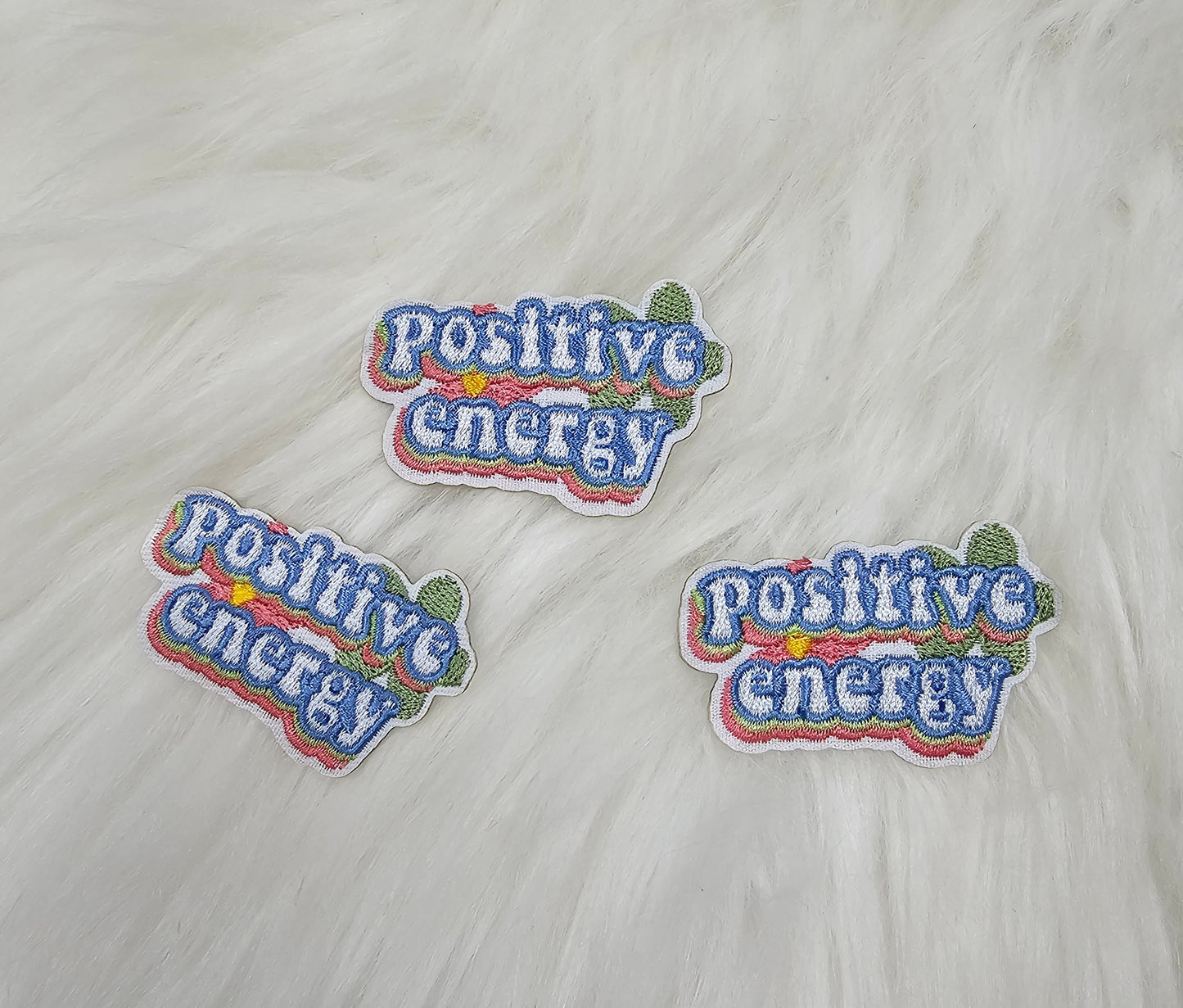 'Positive Energy' Floral Pastel Embroidery Iron On Patch