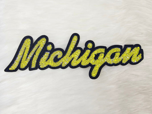 Large Michigan Blue and Yellow Sequin Iron On Patch