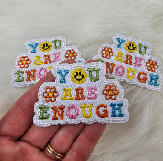 'You Are Enough' Floral Woven Embroidery Iron On Patch