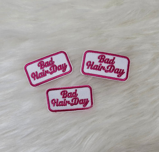 Small Pink 'Bad Hair Day' Iron On Patch