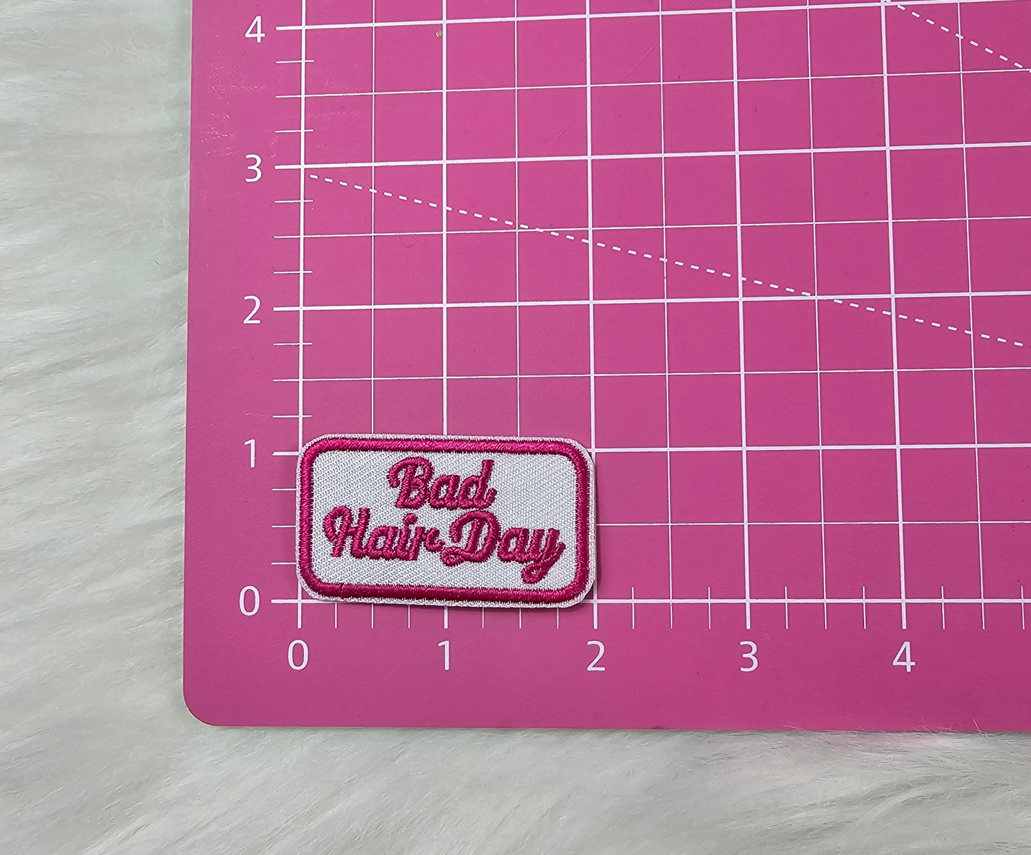 Small Pink 'Bad Hair Day' Iron On Patch