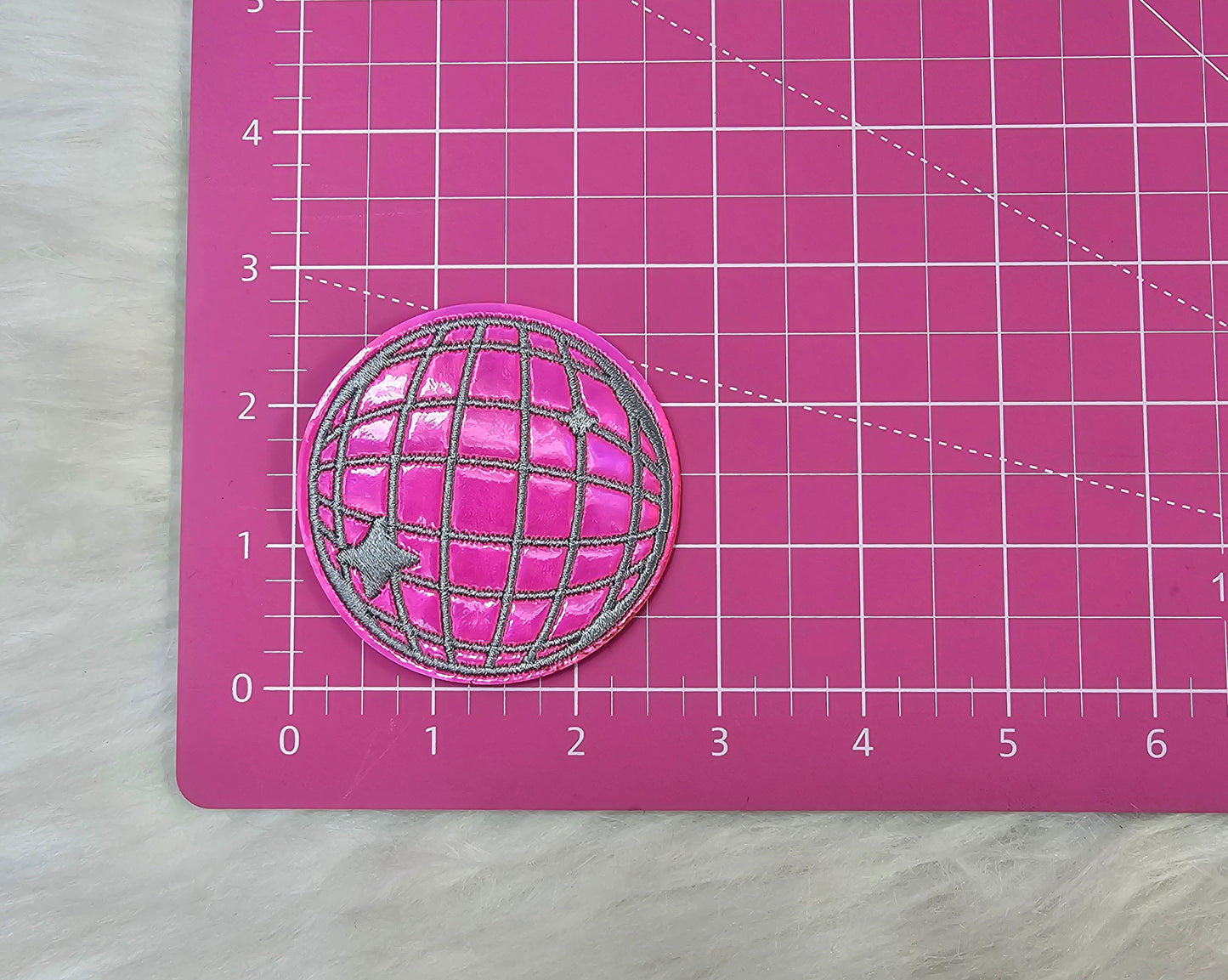 Iridescent Hot Pink Disco Ball Iron On Patch