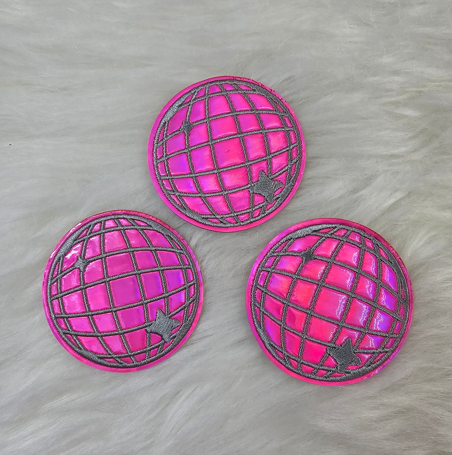 Iridescent Hot Pink Disco Ball Iron On Patch