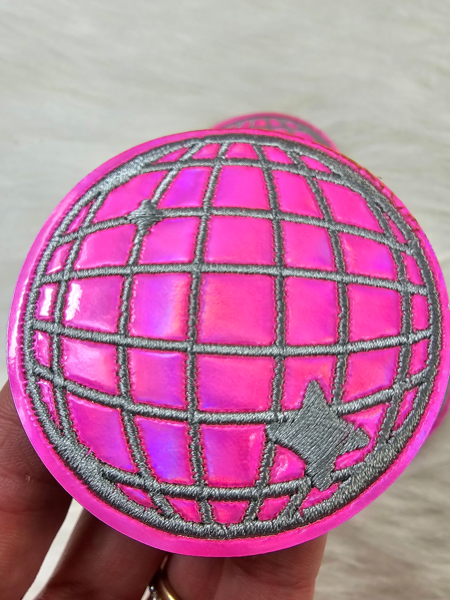 Iridescent Hot Pink Disco Ball Iron On Patch