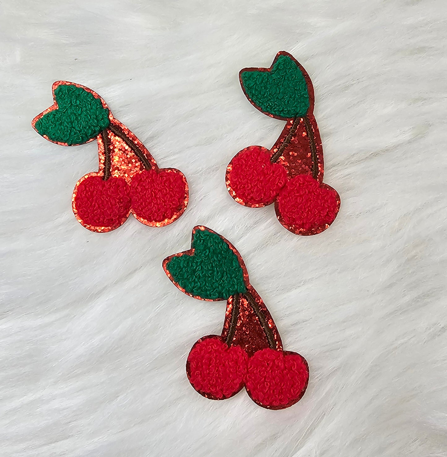 Cherry Chenille with Red Glitter Iron On Patch