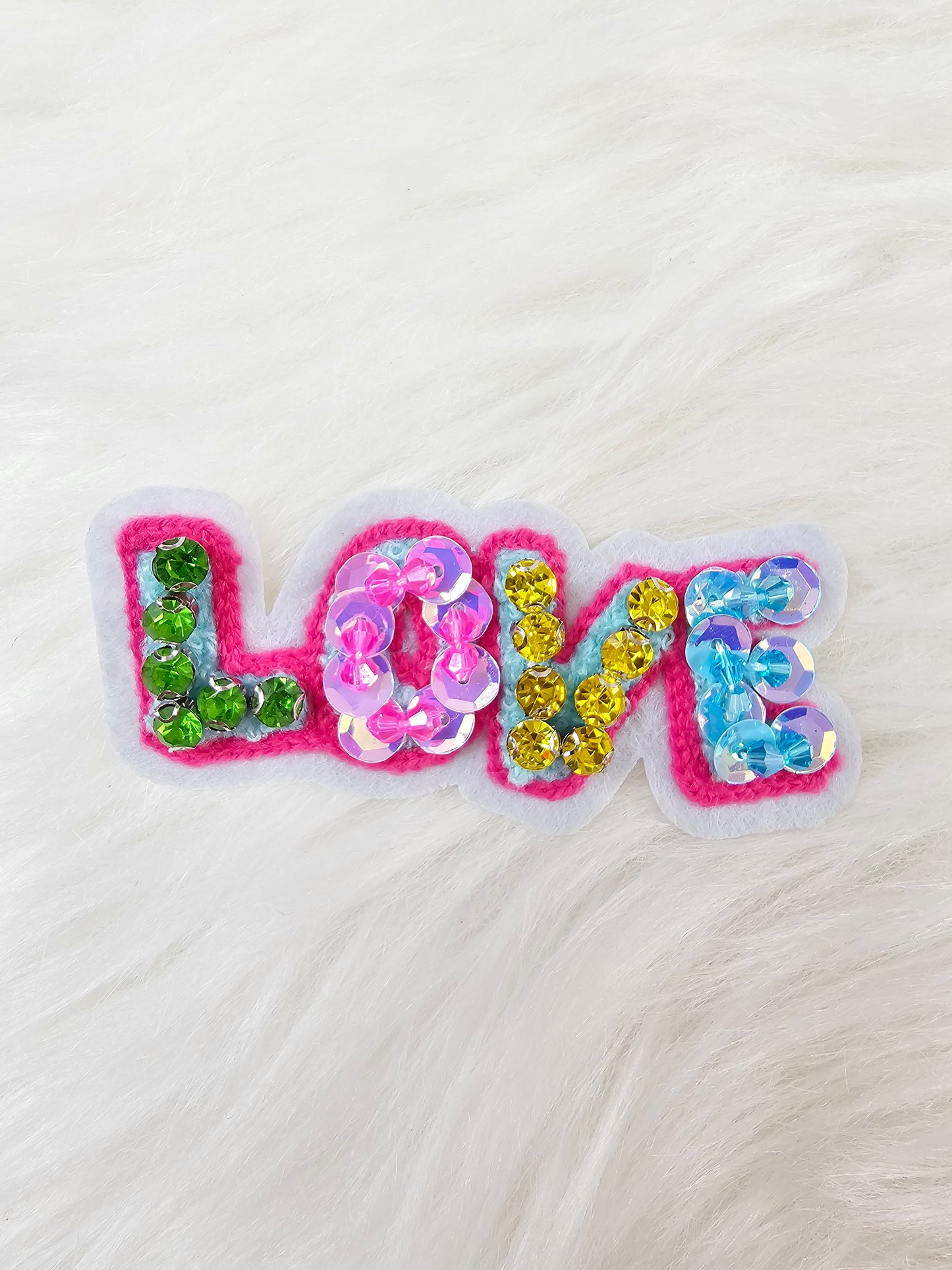 'LOVE' Rhinestone and Beaded Sequin Chenille Iron-on Patch