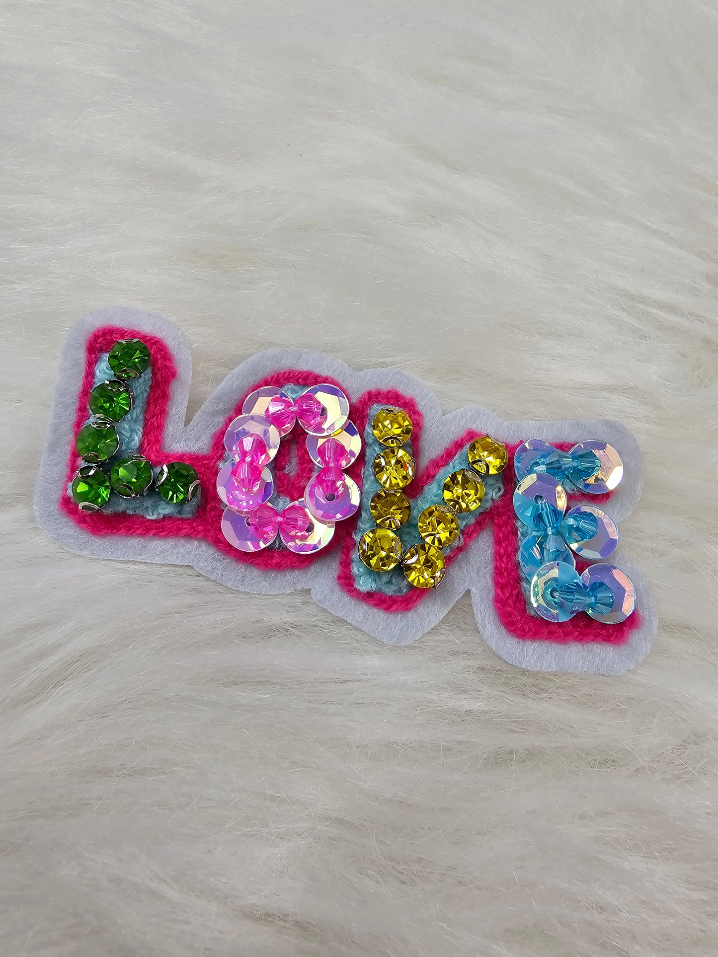 'LOVE' Rhinestone and Beaded Sequin Chenille Iron-on Patch