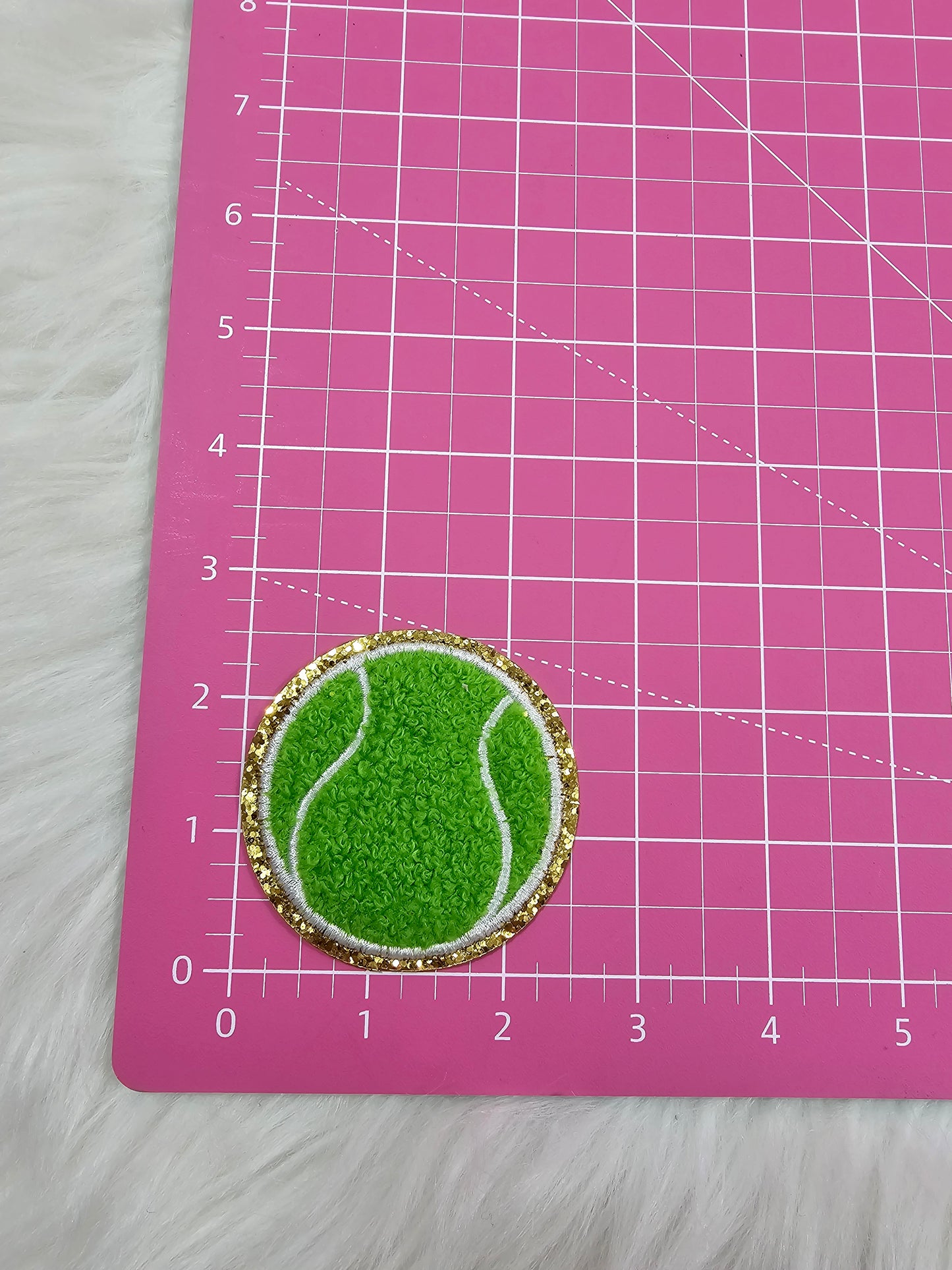 Tennis Ball Chenille Glitter Iron On Patch