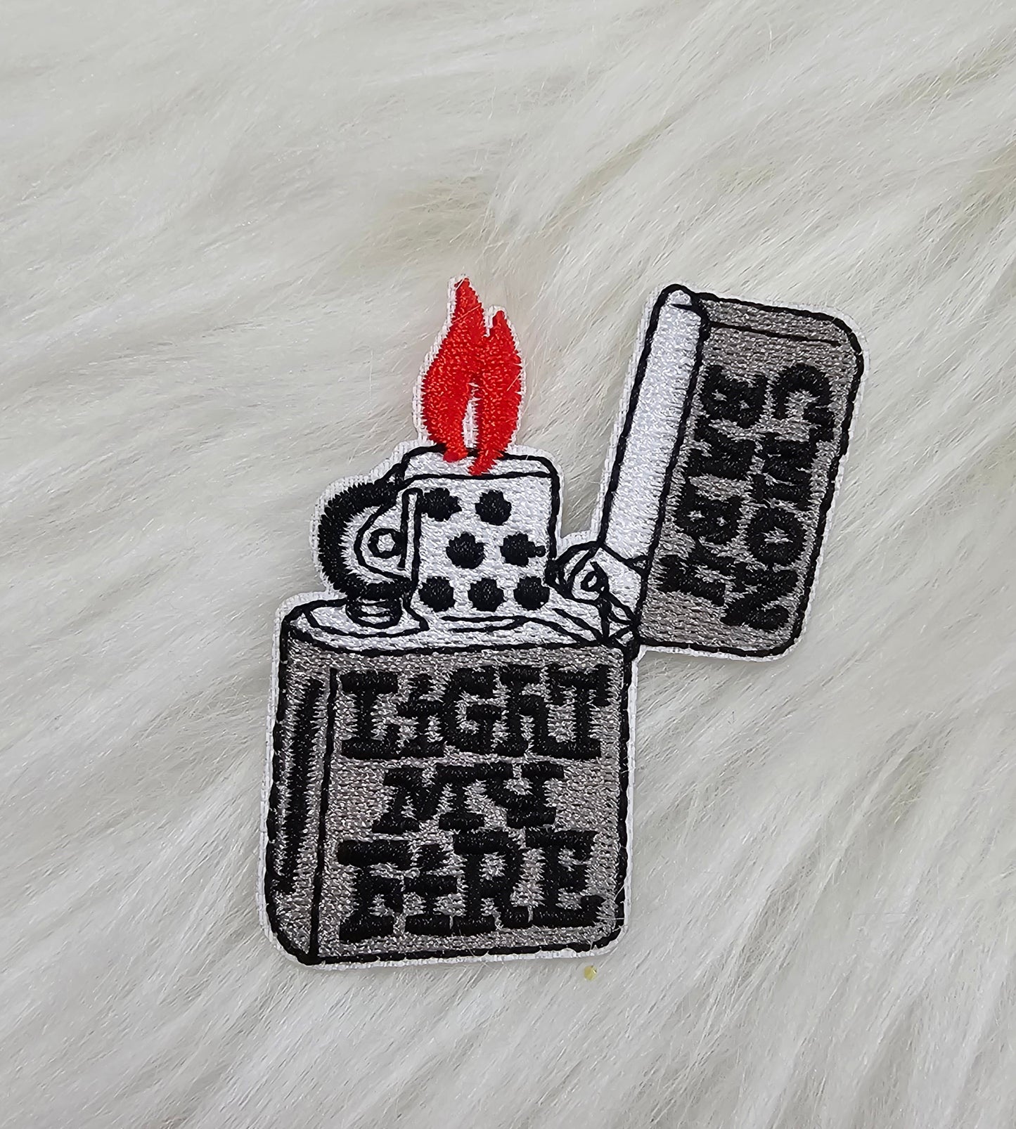 'Come On Baby Light My Fire' Lighter Iron On Embroidery Patch