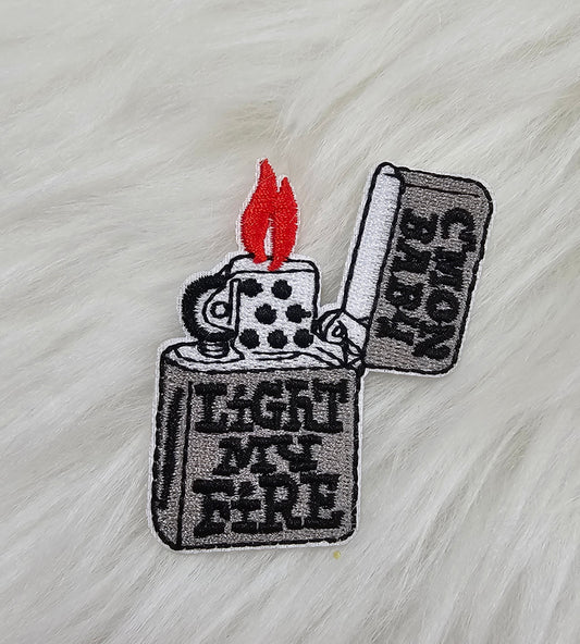 Small 'Come On Baby Light My Fire' Lighter Iron On Embroidery Patch