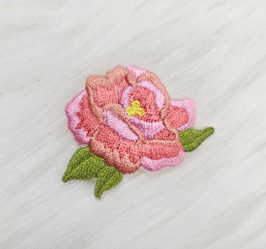 Small Pink Peony Rose Flower Embroidery Iron On Patch