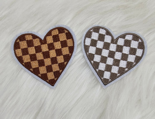 Checkered Heart Embroidery Iron On Patch