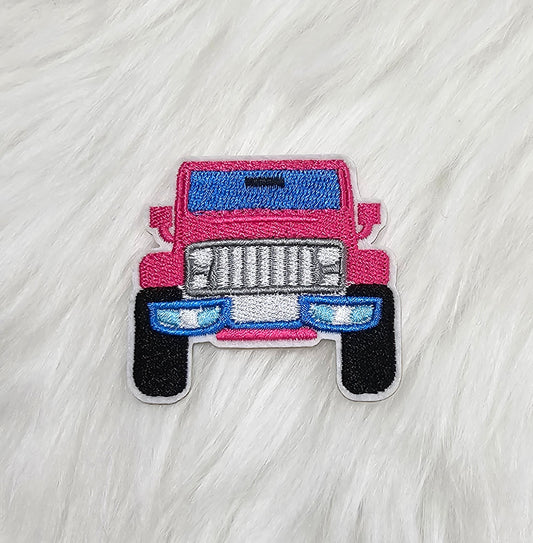 Pink Jeep Embroidery Iron On Patch