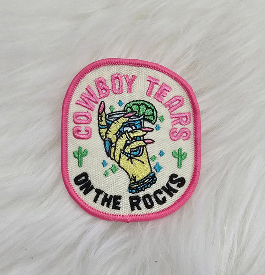 Cowboy Tears on the Rocks Woven Embroidery Iron On Patch