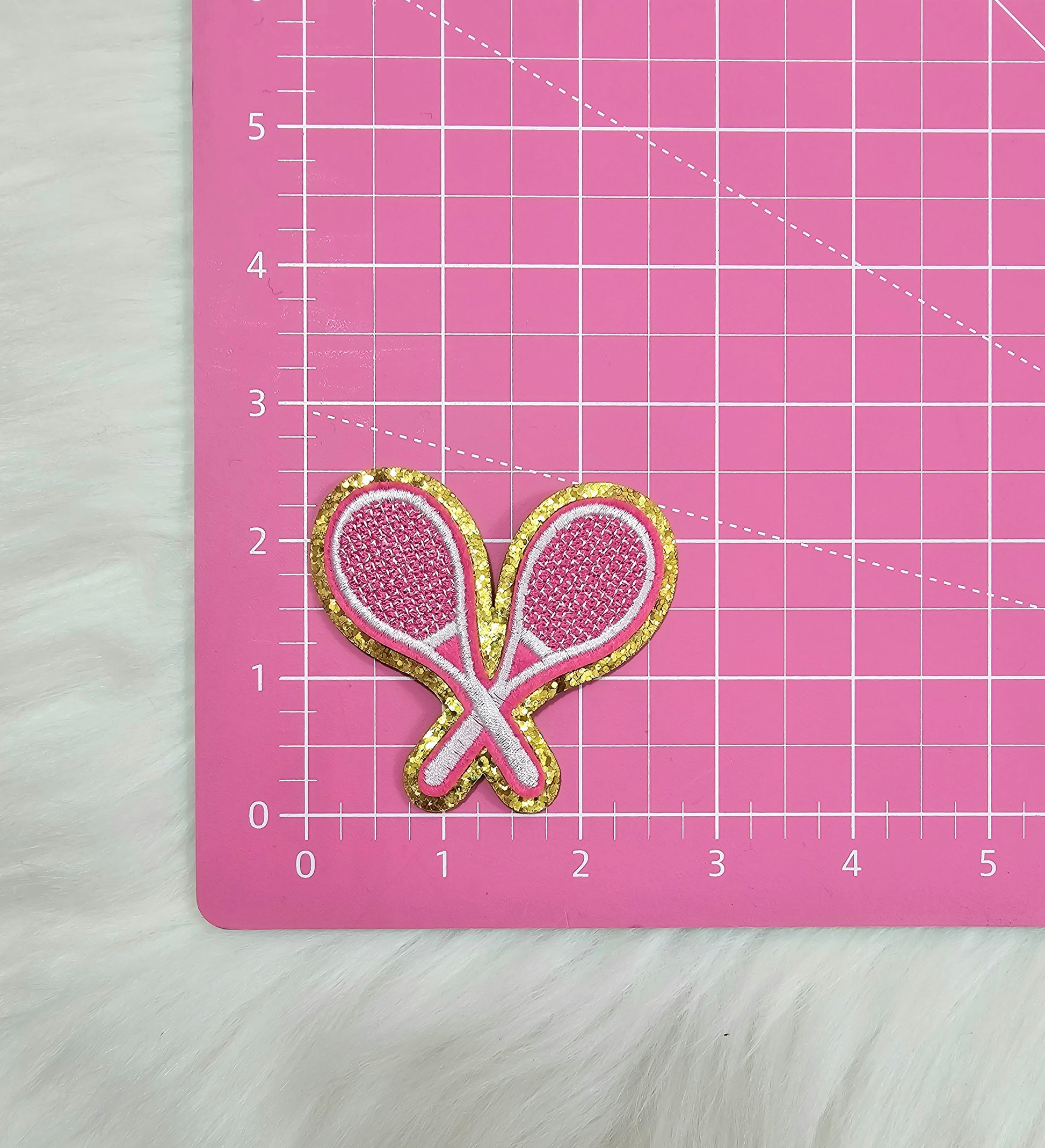 Pink Tennis Rackets with Gold Glitter Iron On Patch – Scratch Decor