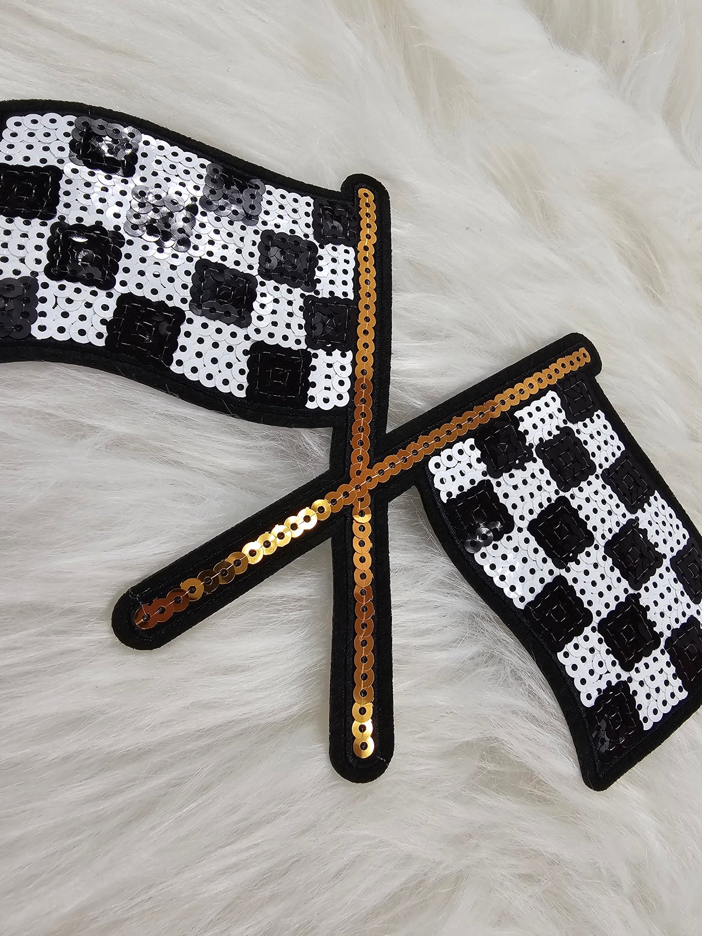 Racing Checkered Flag Sequin Iron On Patch