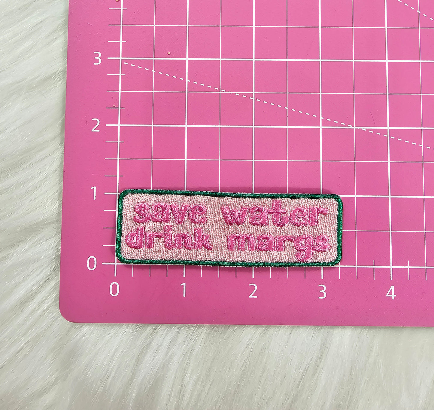 'Save Water Drink Margs' Pink and Green Embroidery Iron On Patch