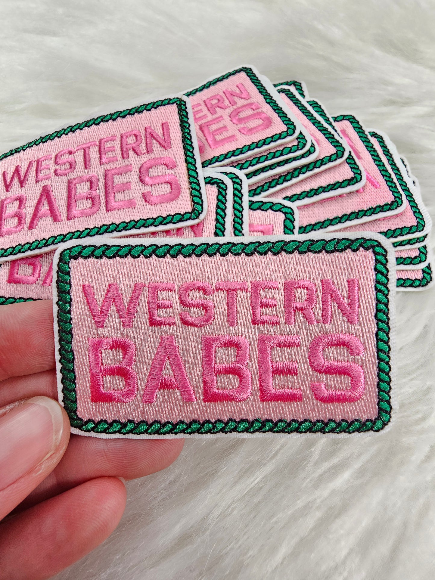 'Western Babes' Rope Pink and Green Embroidery Iron On Patch