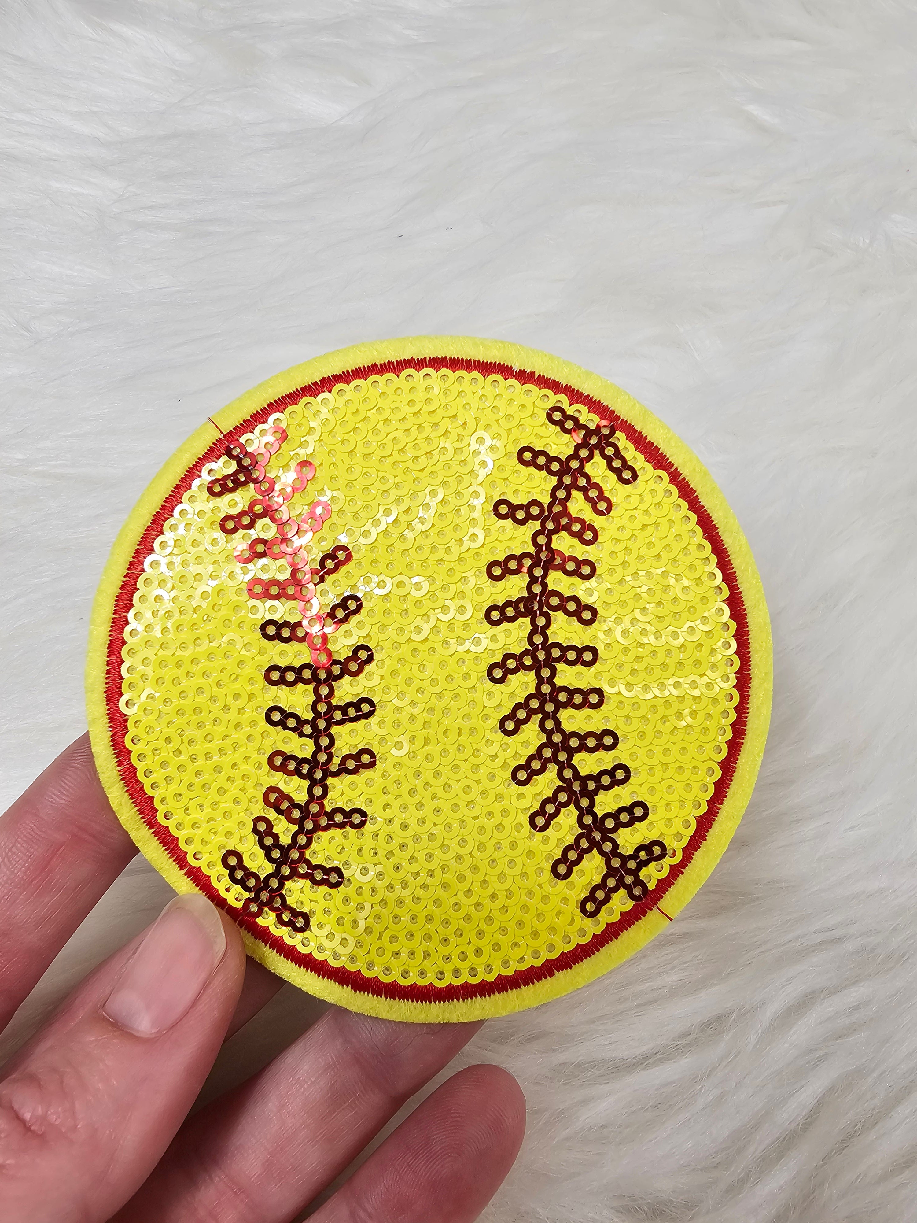 Softball Iron On Patches (3-Pack) - Neon Yellow 1" Embroidered Appliques For Hats, Bags, Jeans - Easy No-Sew DIY Craft