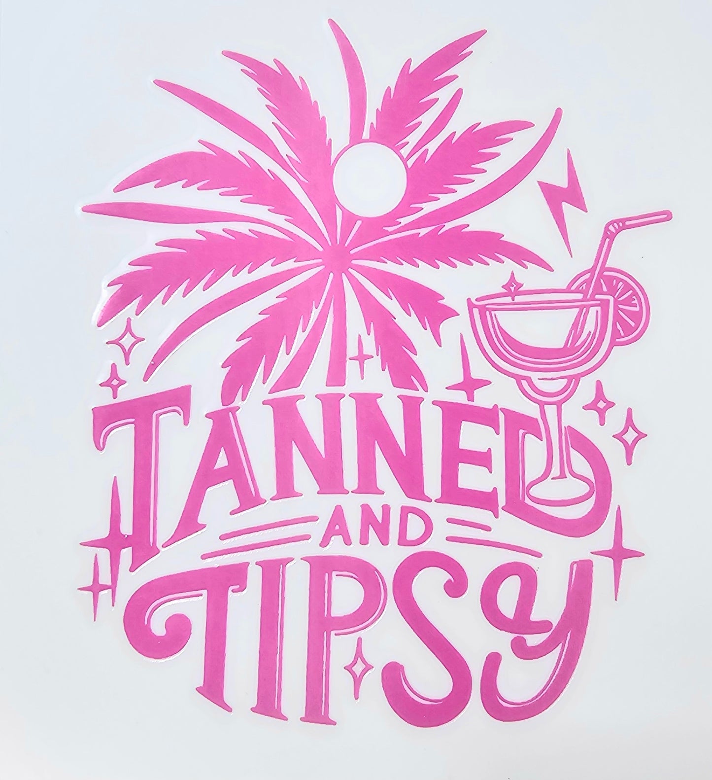 Pink 'Tanned And Tipsy' Palmtree Margarita UV Transfer