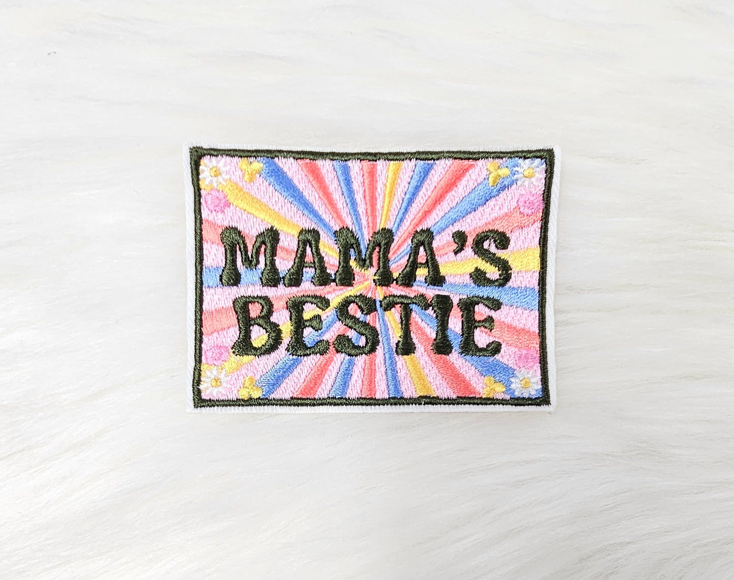 Retro Mama Floral Patch, Mama's Bestie Patch, Mommy and Me Embroidery On Patches