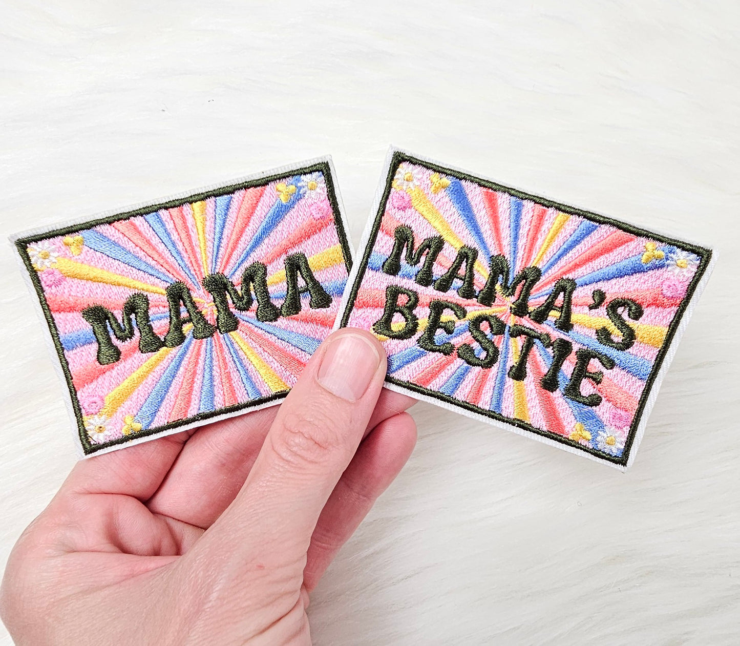 Retro Mama Floral Patch, Mama's Bestie Patch, Mommy and Me Embroidery On Patches