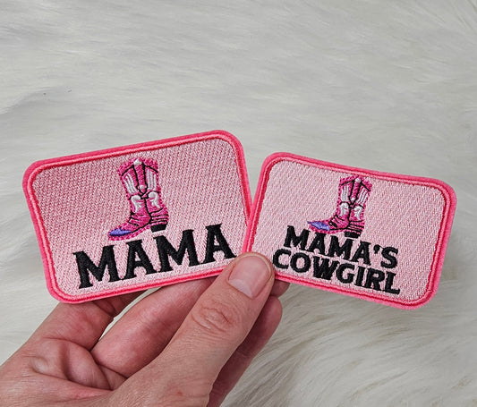 Pink Mama Boot Patch, Mama's Cowgirl Boot Patch, Mommy and Me Embroidery On Patches