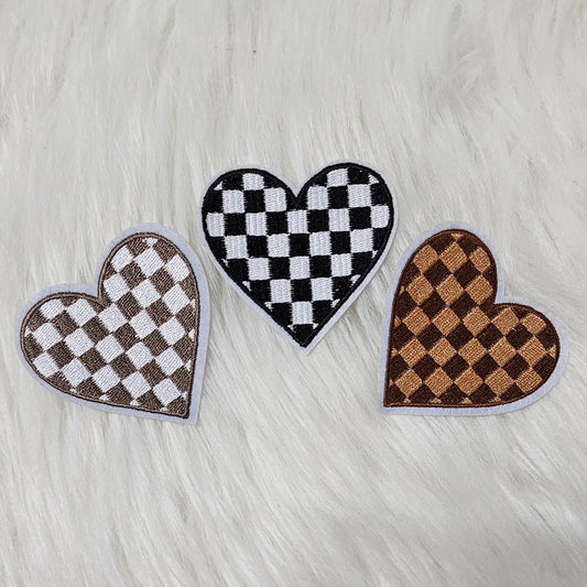 Checkered Heart Embroidery Iron On Patch