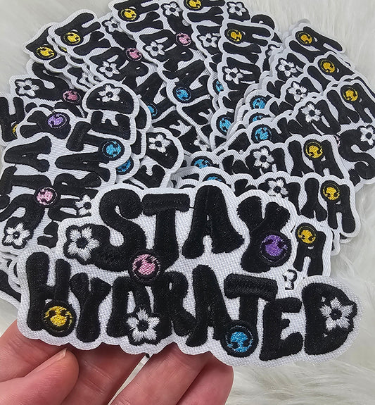 'Stay Hydrated' Retro Floral Smile Embroidery Iron On Patch