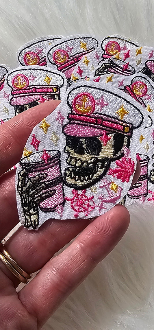 DEFECT Drinking Skeleton Embroidery Iron On Patch FINAL SALE