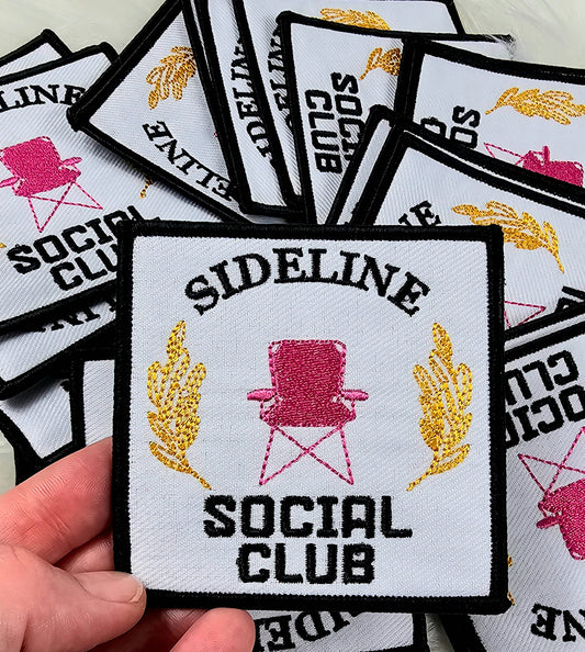 'Sideline Social Club' Pink Chair Woven Embroidery Iron On Patch