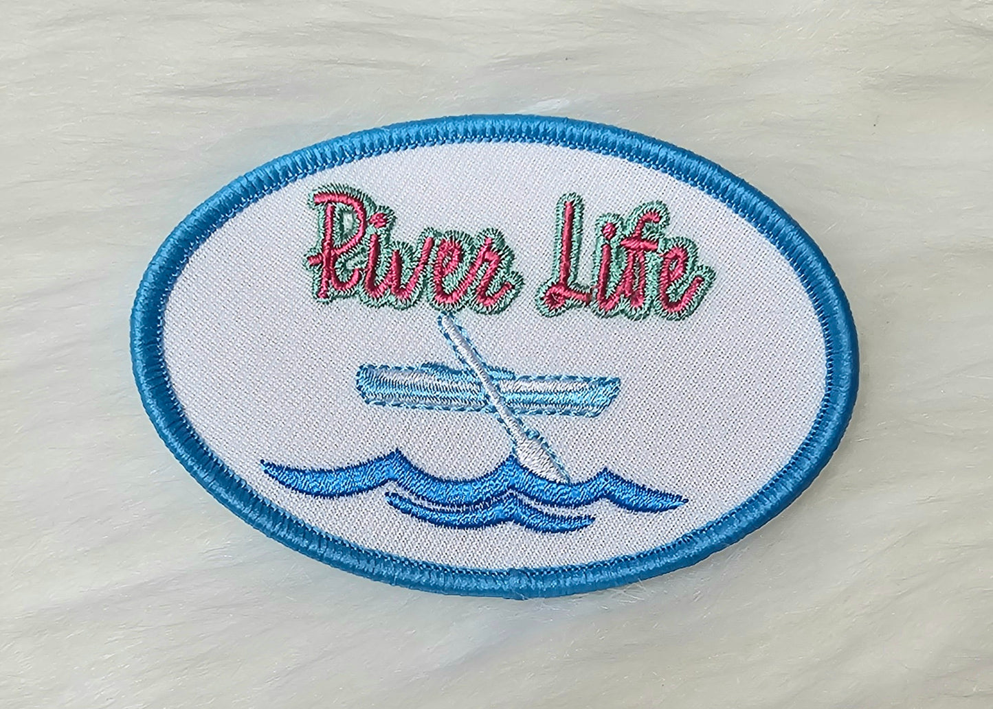 'River Life' Boat Canoe Embroidery Iron On Patch