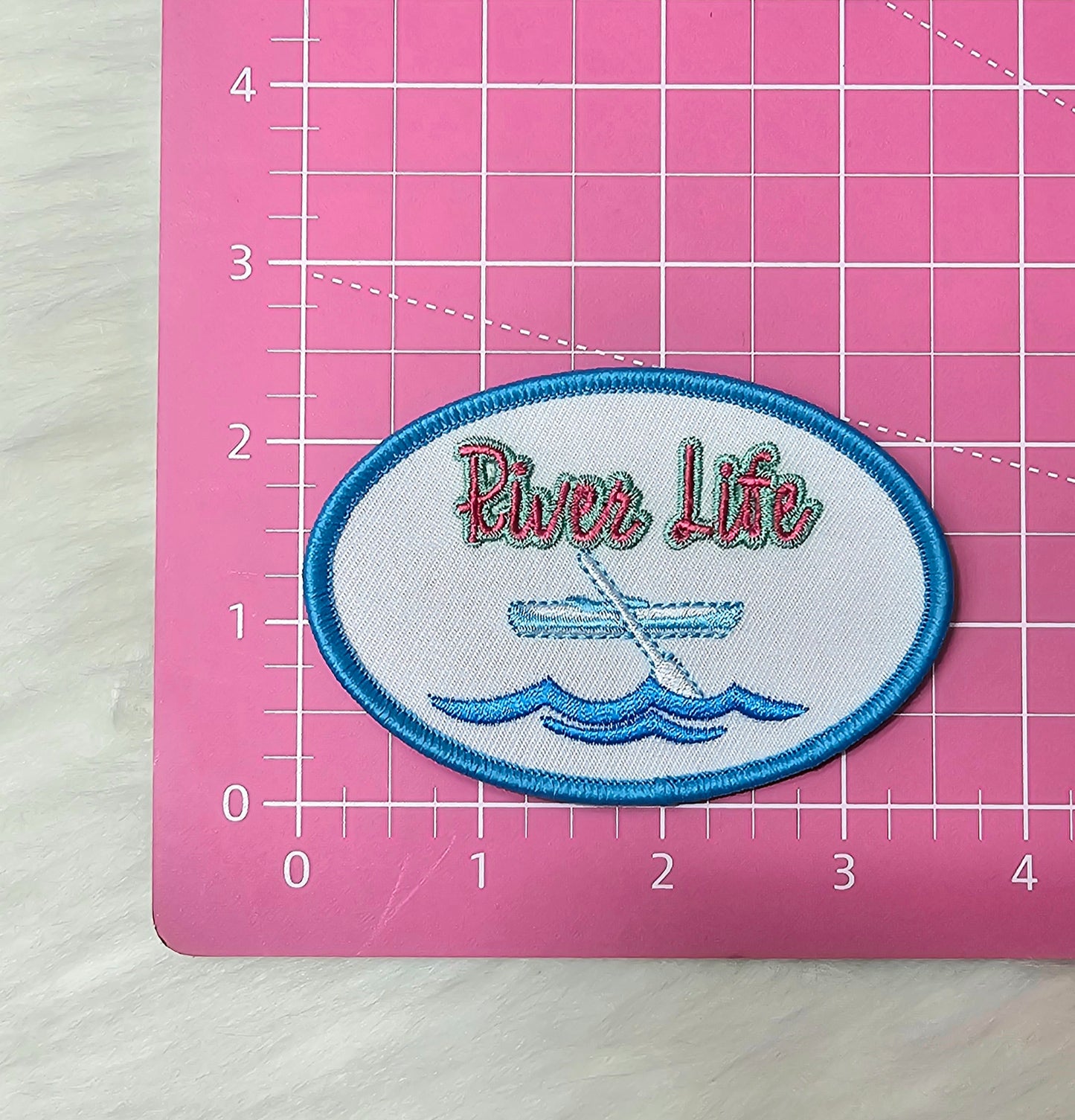 'River Life' Boat Canoe Embroidery Iron On Patch