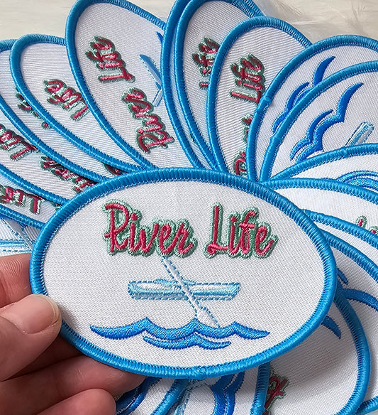 'River Life' Boat Canoe Embroidery Iron On Patch