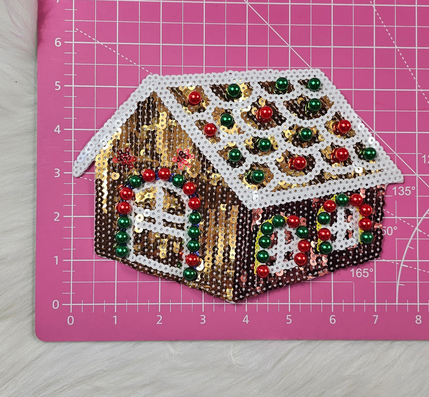 Sequin Gingerbread House With Gold Roof Sequin Iron On Patch