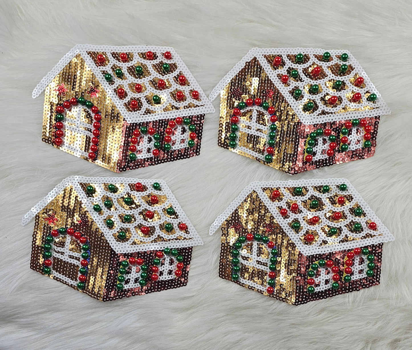 Sequin Gingerbread House With Gold Roof Sequin Iron On Patch