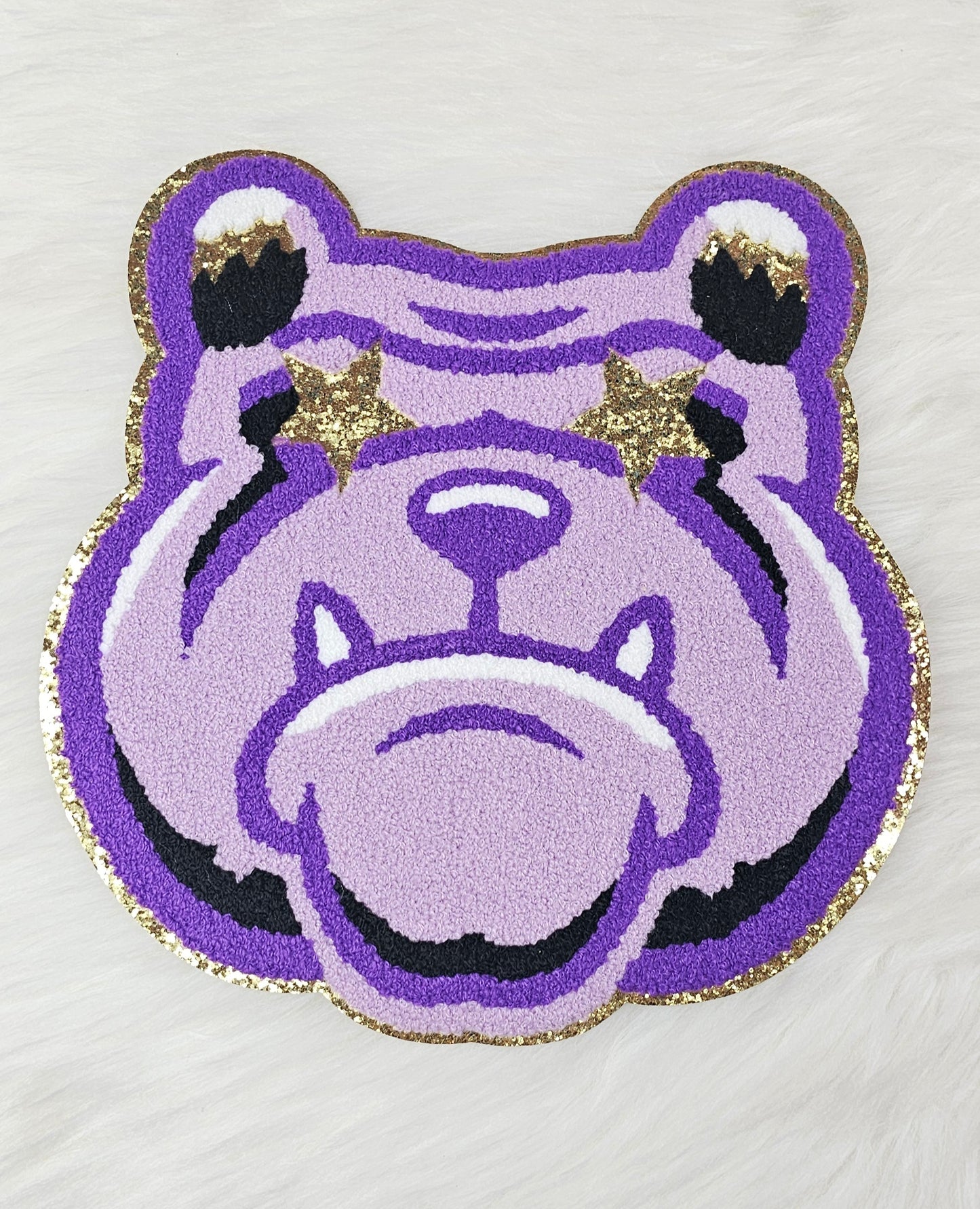 Purple Bulldog Mascot with Star Eyes Large Chenille Iron-on Patch