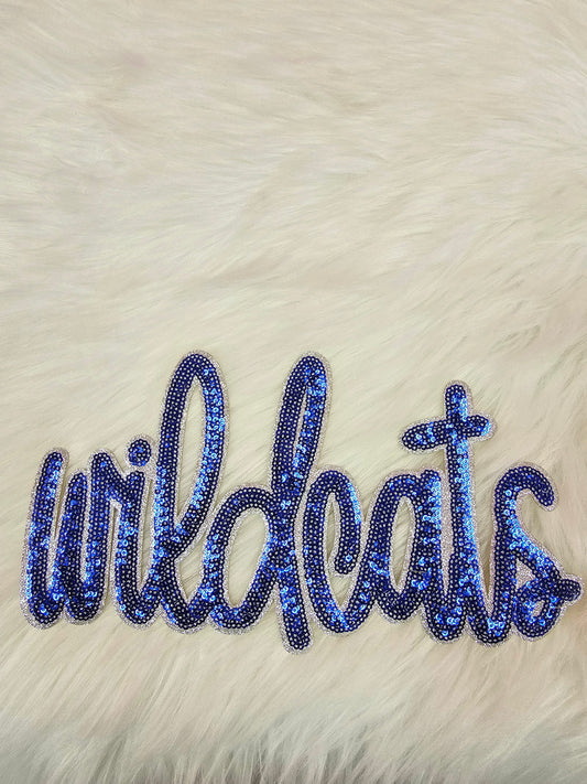 Large Wildcats Sequin on Silver Glitter Iron On Patch