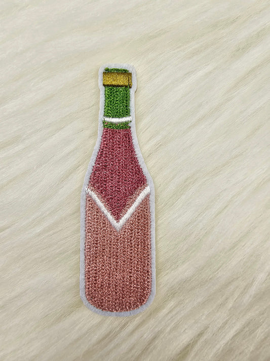 Champagne Bottle Toast Cheers Pink Embroidery Iron On Patch