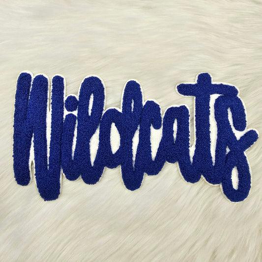 DEFECT Large Wildcats Cursive Chenille on White Glitter Iron On Patch