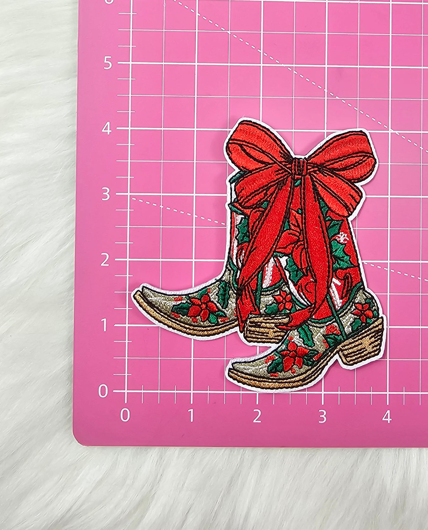 Christmas Bow Pointsetta Western Cowgirl Boot Embroidery Iron On Patch