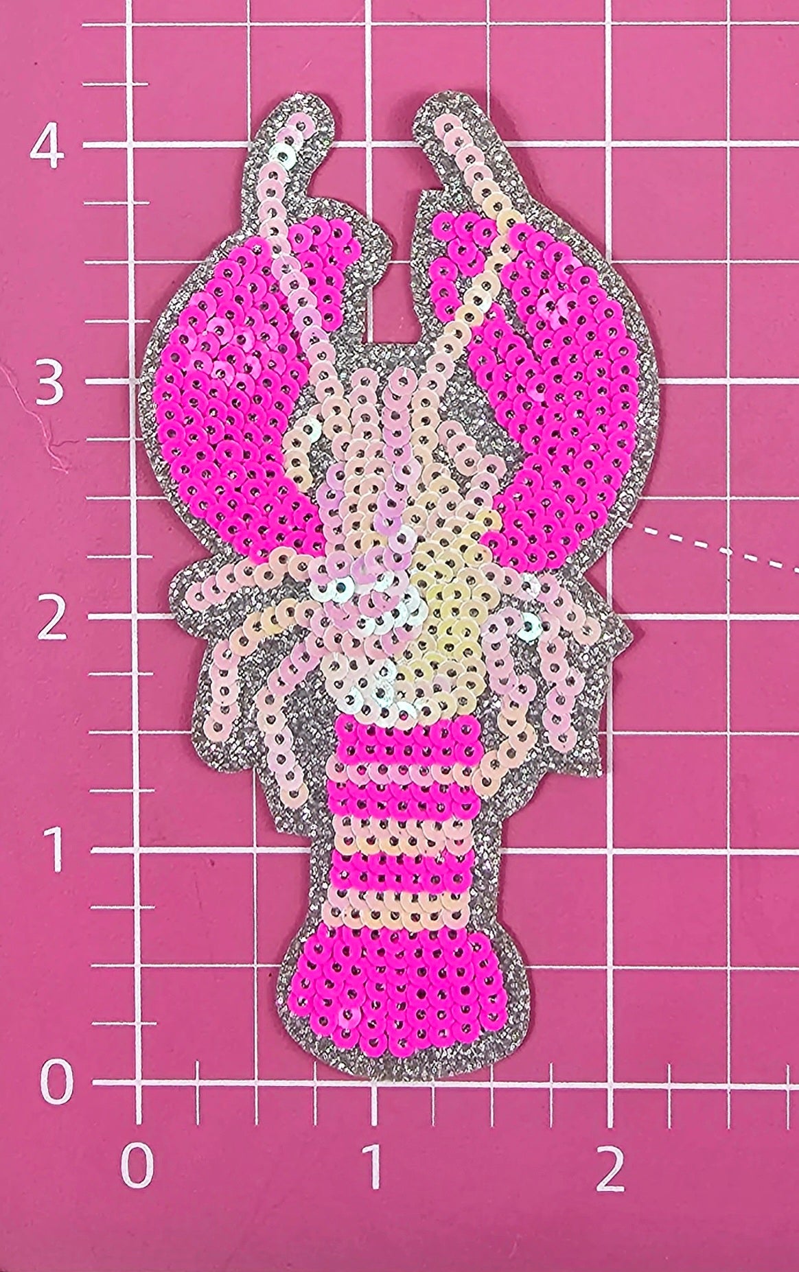 Small Hot Pink Sequin Crawfish Mardi Gras Iron On Patch