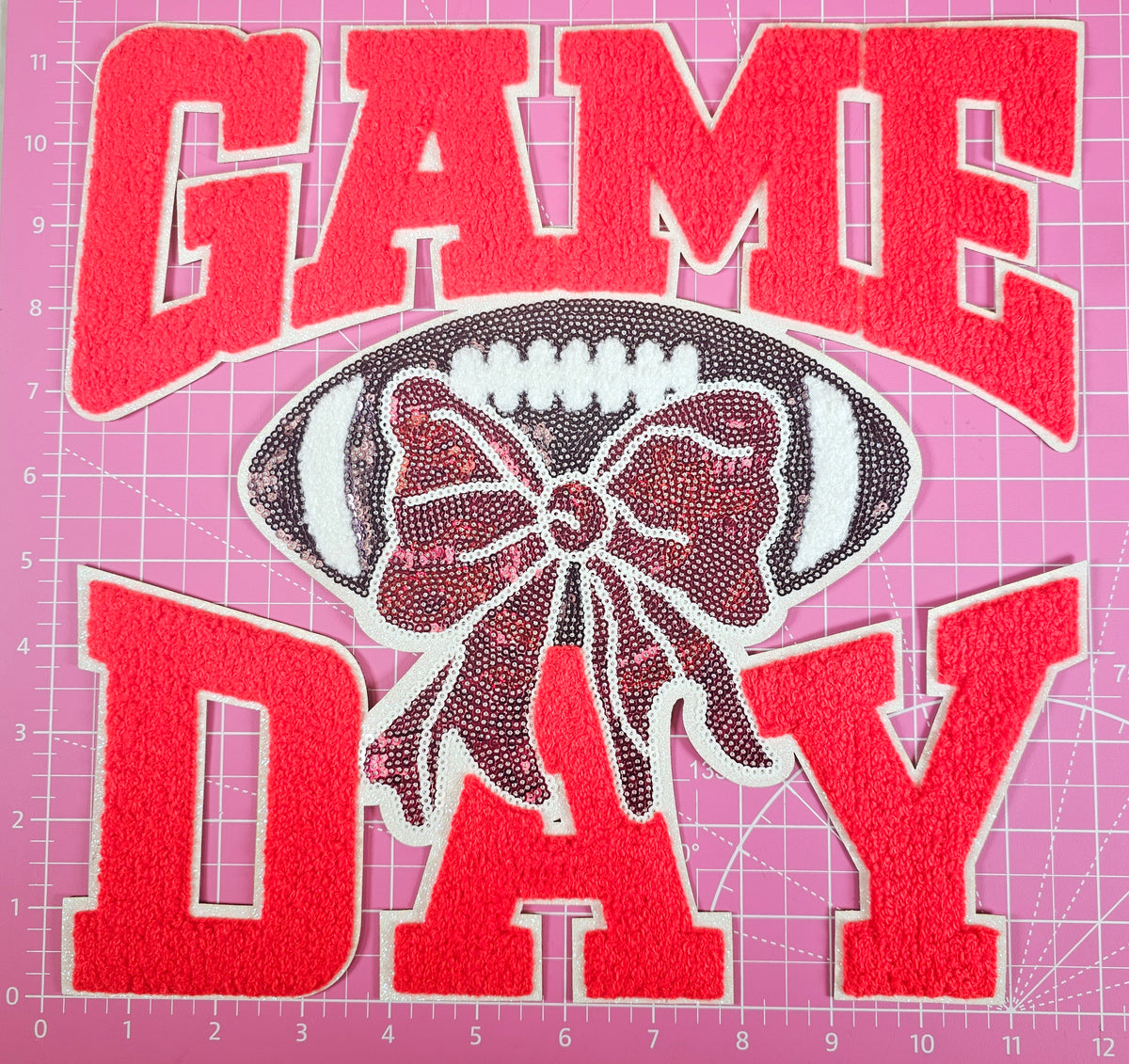 Football Rhinestone Patches Large Game Day Chenille Sequin Football Iron on Custom Embroidery ...
