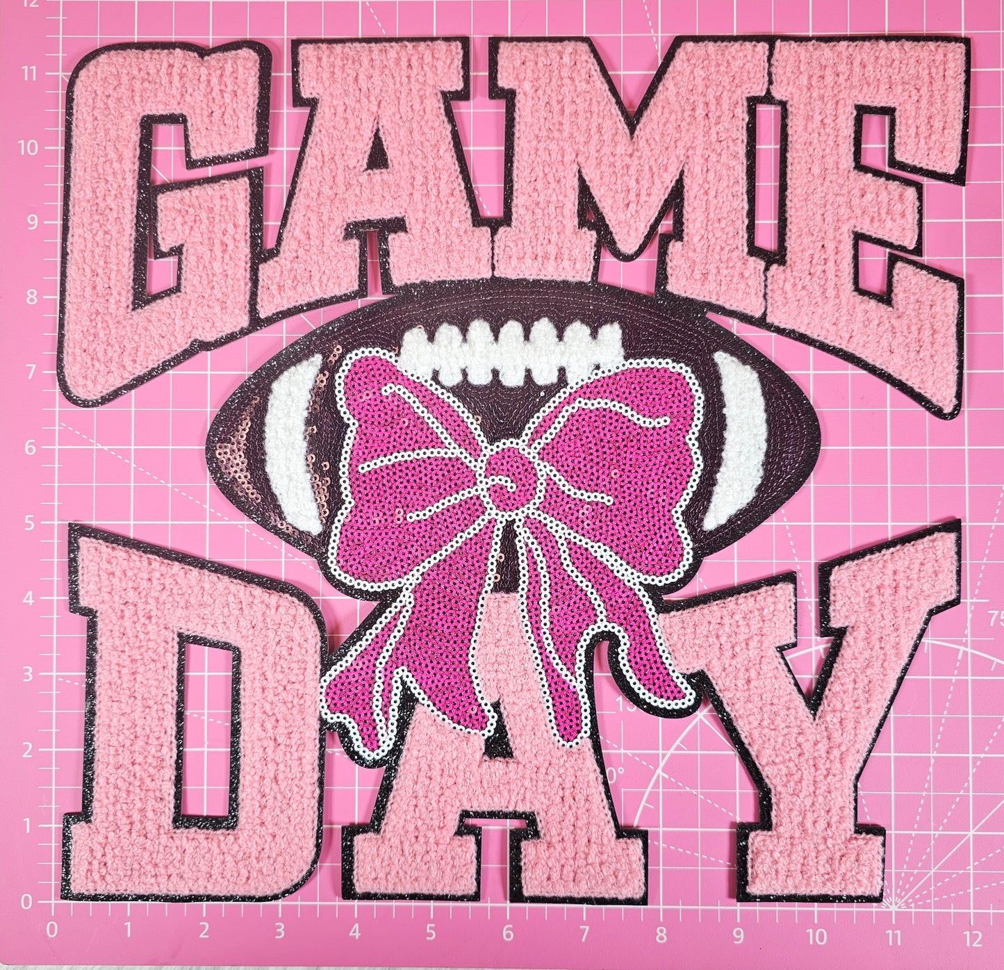 Game Day Pink Chenille Sequin Football Iron-on Patch