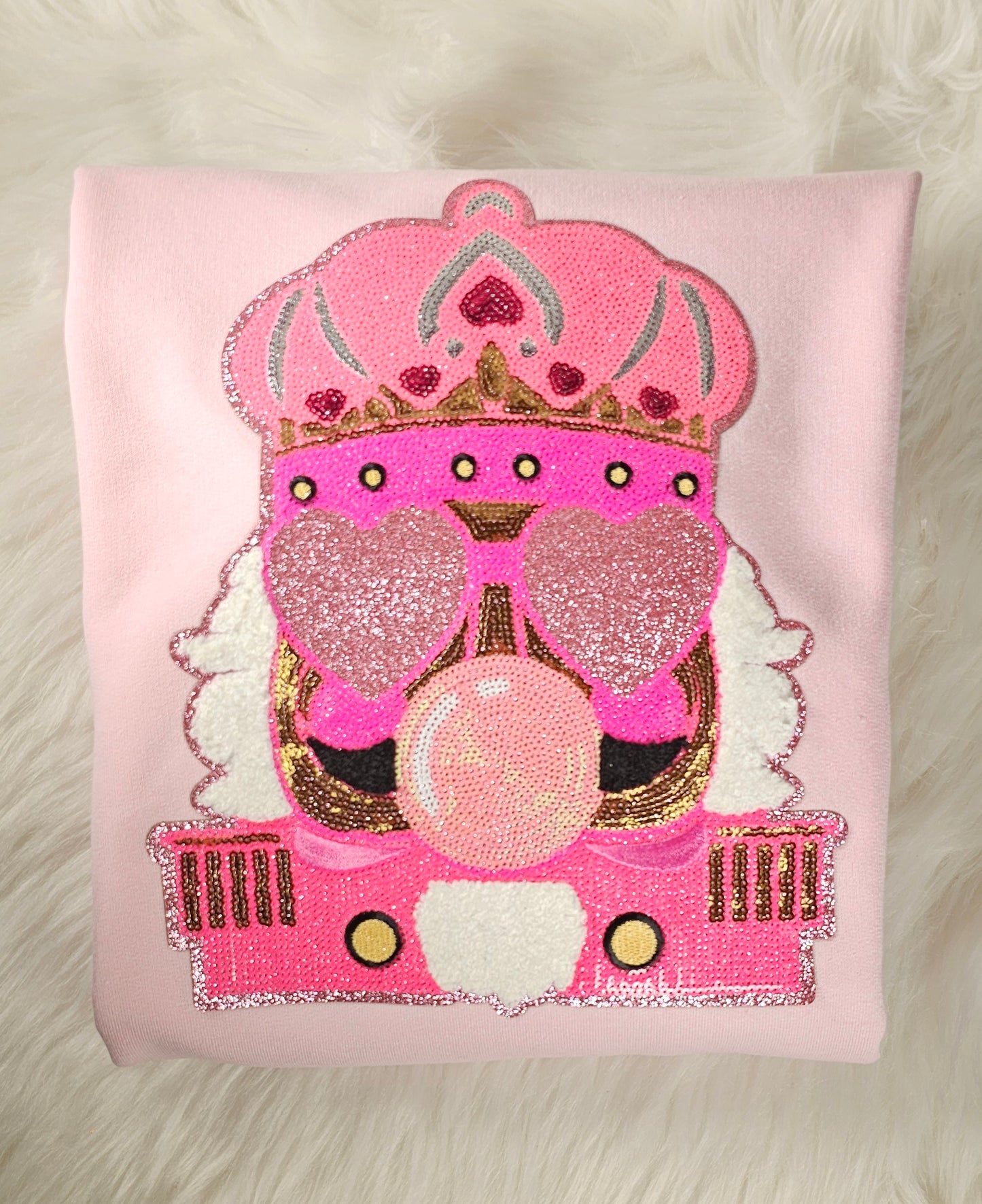 Nutcracker Bubble Heart Glasses Pink Large Sequin Glitter Iron-on Patch