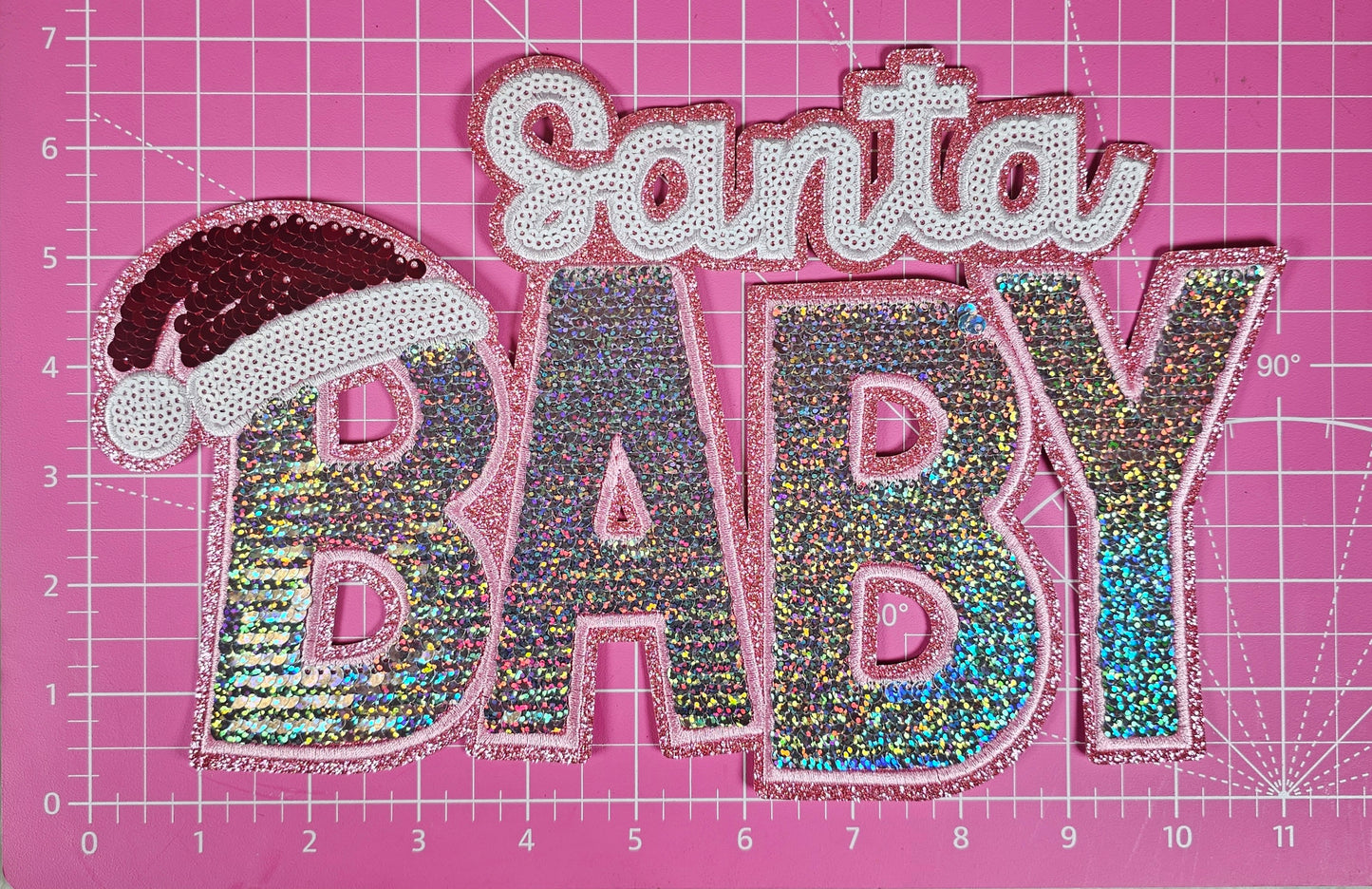 Santa Baby Large Sequin Pink Glitter Iron-on Patch