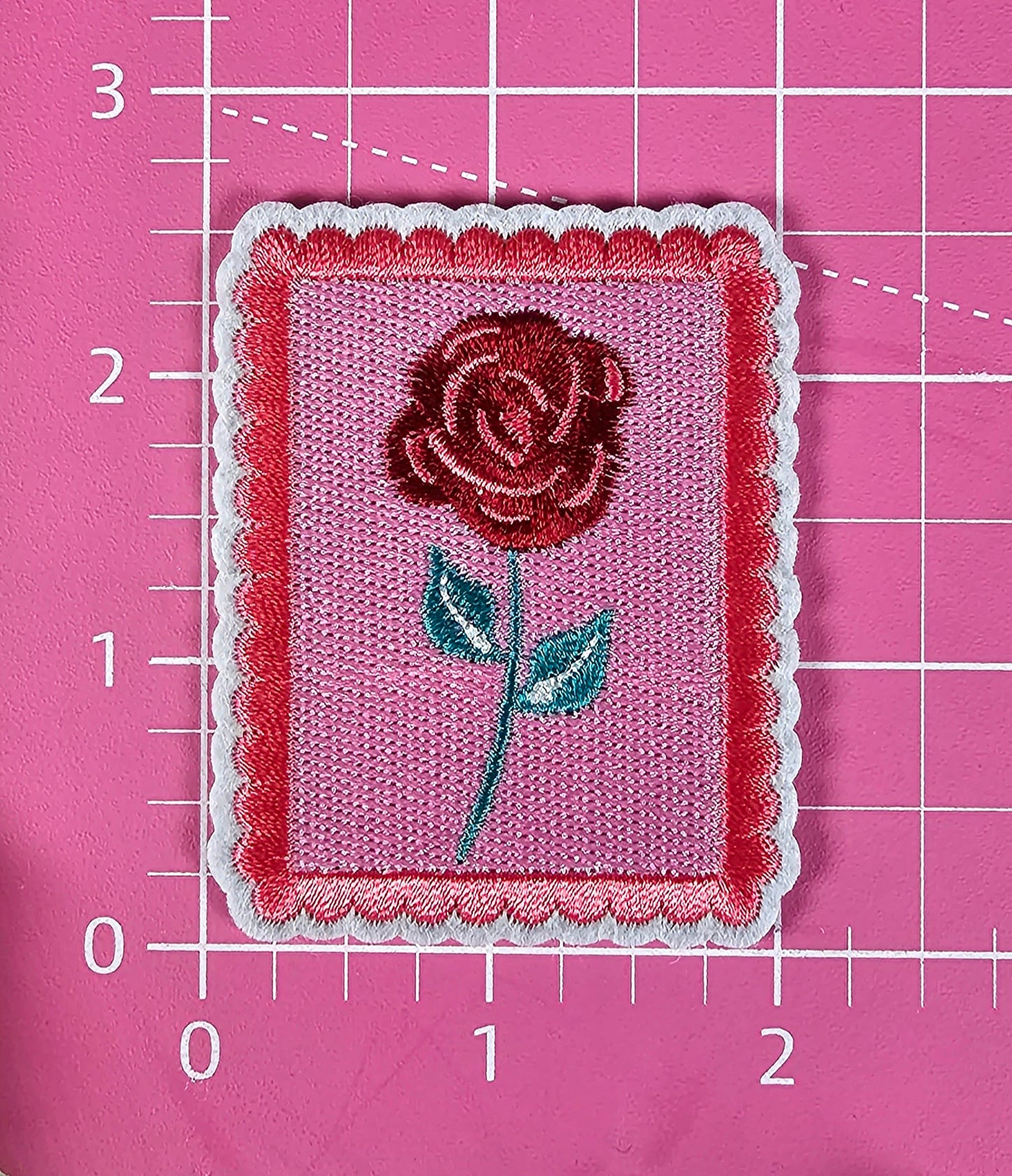 Red Rose Pink Flower Stamp Vintage Embroidery Iron On Patch